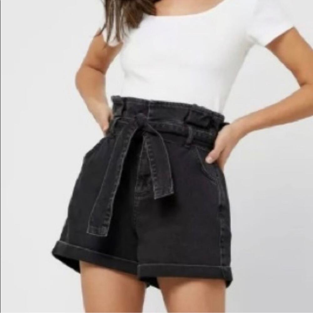 Topshop Washed Black Grey Paper Bag High Rise Denim Jean Shorts 6 NWT - Picture 3 of 13